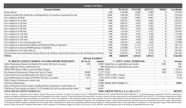 Brigade Lakecrest Cost Sheet